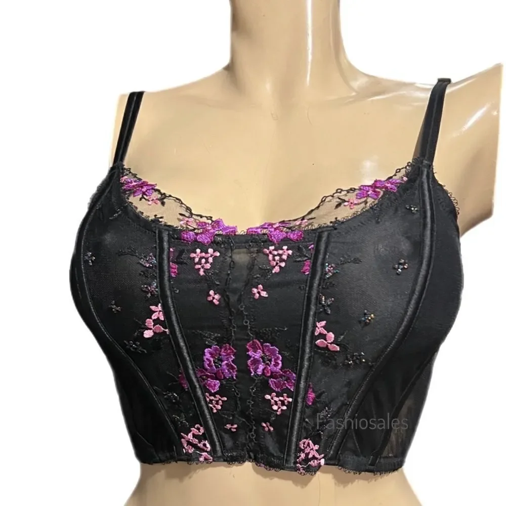 Victorias Secret Very Sexy Unlined Black Floral Embroidery Corset Top